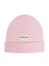 MONCLER RIBBED KNIT LOGO-PATCH BEANIE