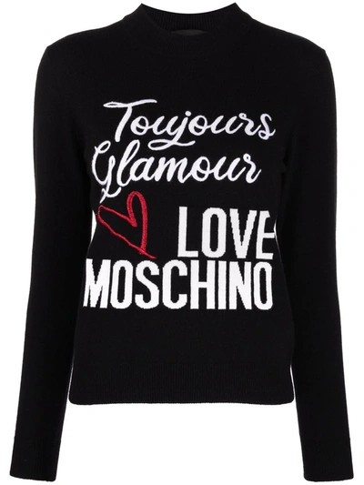 Love Moschino Embroidered Intarsia Wool-blend Sweater In Black
