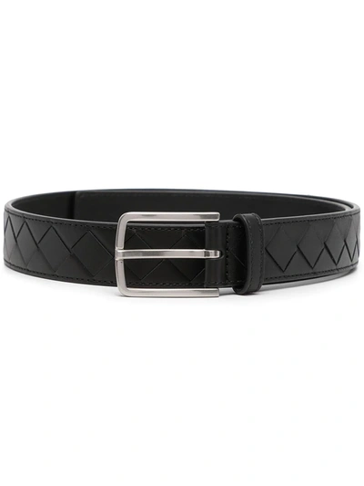 Bottega Veneta Classic Belt Intreccio Fibbia Metal /pelle Liscia-110 Nd  Male In Midnight Silver