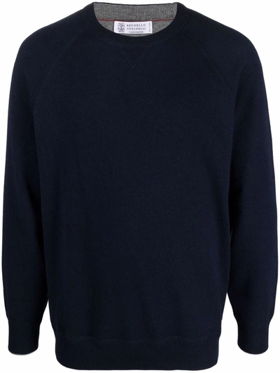 Brunello Cucinelli Crew Neck Jumper In Blau