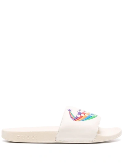 Gucci Rainbow Pursuit Slide Sandal In Mystic White