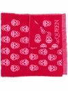 Alexander Mcqueen Reversible Skull-jacquard Wool Scarf In Rot