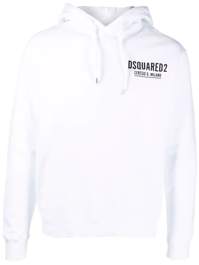 Dsquared2 Logo Print White Sweatshirt With Drawstring Hood