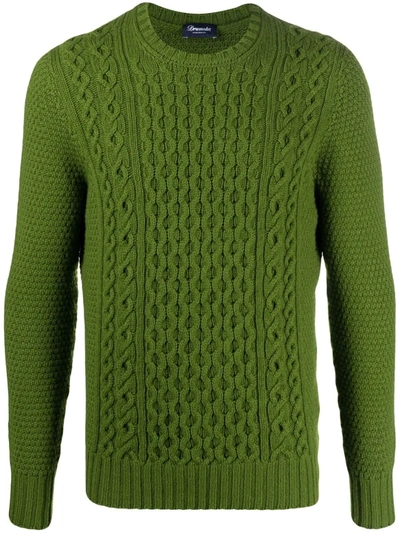 Drumohr Cable Knit Lambswool Sweater In Grün