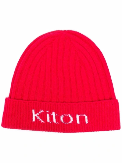Kiton Logo-print Cashmere Beanie In Rot