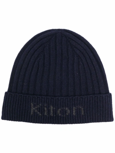 Kiton Logo-embroidered Cashmere Beanie In Blue