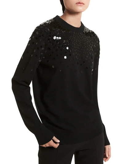 Michael Kors Mirror Embellished Cashmere Sweater In Black