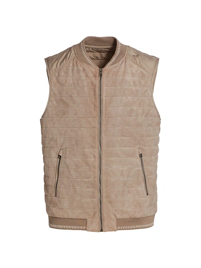 Saks Fifth Avenue Collection Suede Nylon Mixed-media Baseball Vest In Taupe