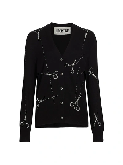 Libertine Cut Up Scissors-embellished Cashmere-blend Cardigan In Black