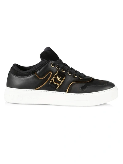 Ferragamo Borg Leather Low-top Sneakers In Nero