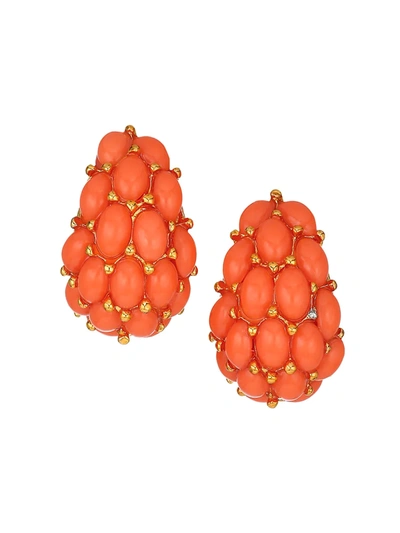 Kenneth Jay Lane Coral-color Cabochon Cluster Clip-on Earrings In Light Coral