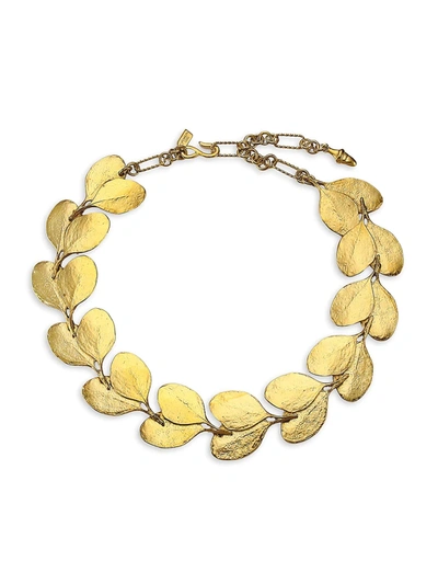 Kenneth Jay Lane Satin Goldplated Leaf Necklace