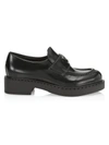 Prada Women's Spazzolato Logo Platform Leather Loafers In Nero