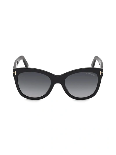 Tom Ford Wallace 54mm Gradient Cat Eye Sunglasses In Shiny Black / Gradient Smoke