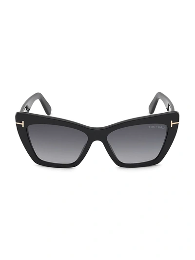 Tom Ford Wyatt Plastic Cat-eye Sunglasses In 01b Black Smoke