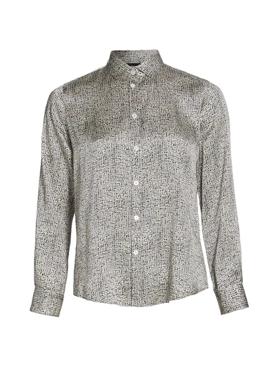 Giorgio Armani Printed Silk Button-down Blouse In Solid Black