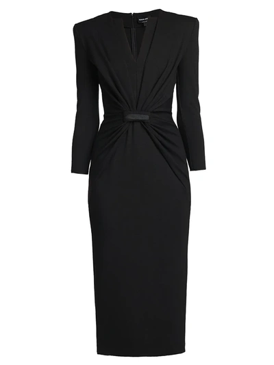 Giorgio Armani Draped Long-sleeve Jersey Faux-wrap Dress In Black