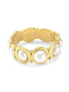KENNETH JAY LANE WOMEN'S SATIN GOLDPLATED, FAUX PEARL CABOCHON & CRYSTAL HINGED BANGLE,401652377883