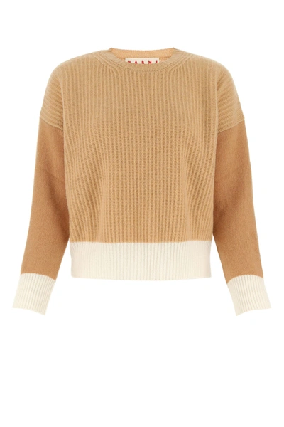 Marni Two-tone Cashmere Sweater In Brown