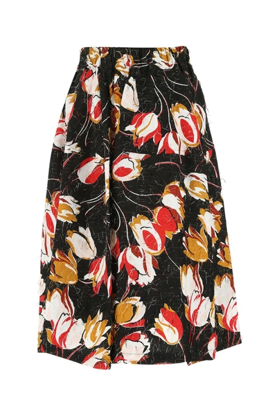 Marni Satin-trimmed Floral-print Crepe Midi Skirt In Multicolour