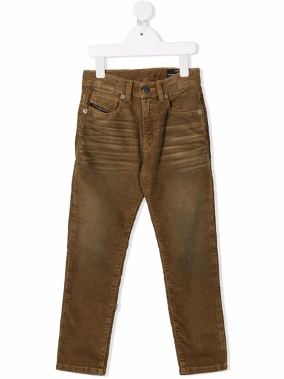 Diesel Teen Corduroy Straight-leg Trousers In 褐色