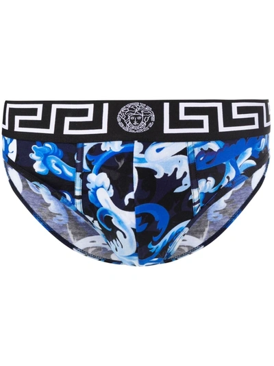 Versace Baroccoflage-print Briefs In Blue