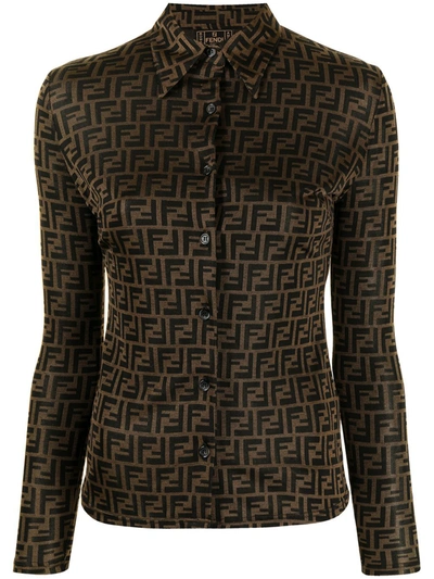 Pre-owned Fendi 1990s Zucca Print Shirt In Brown