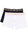 Versace Set Of Two Cotton Boxers With Logoed Elastic Band In White
