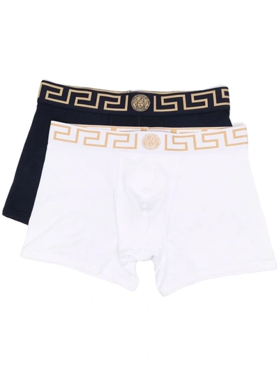 Versace Two-pack Greca-waistband Boxers In Nero E Bianco