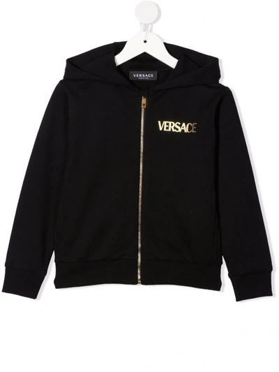 Versace Kids' Medusa-head Zip-up Hoodie In Black