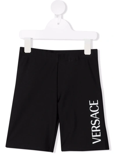 Versace Kids' Stretch-fit Logo Print Shorts In Black
