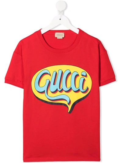 Gucci Kids' Logo-print Short-sleeved T-shirt In Red