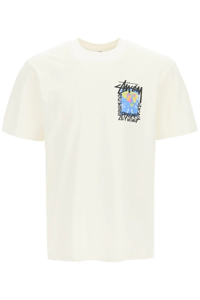 Stussy Camelia Logo Print T-shirt In White