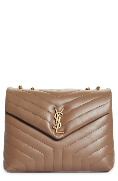 Saint Laurent Womens Deep Taupe Loulou Medium Leather Shoulder Bag