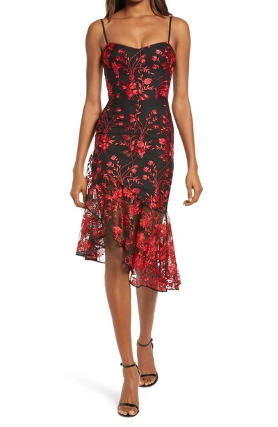 Dress The Population Cantrelle Asymmetrical Hem Cocktail Dress In Red