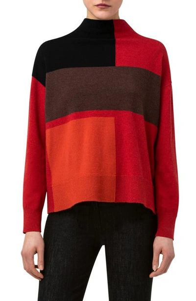 Akris Colorblock Cashmere Oversized Sweater In Cadmium Red-marsa