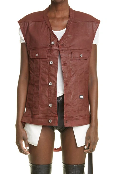 Rick Owens Backless Coated Denim Vest In Dark Cherry