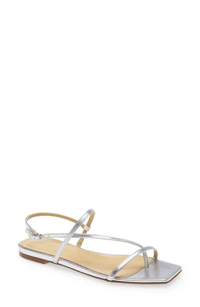 Aeyde 10mm Ella Metallic Leather Thong Sandals In Silver