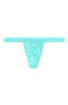 Hanky Panky 'signature Lace' Low Rise G-string In Bright Aqua Blue