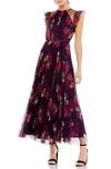 Mac Duggal Floral Ruffle Fit & Flare Tulle Evening Dress In Plum Multi