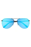 Quay X Maluma The Playa 56mm Aviator Sunglasses In Matte Black / Cobalt Mirror
