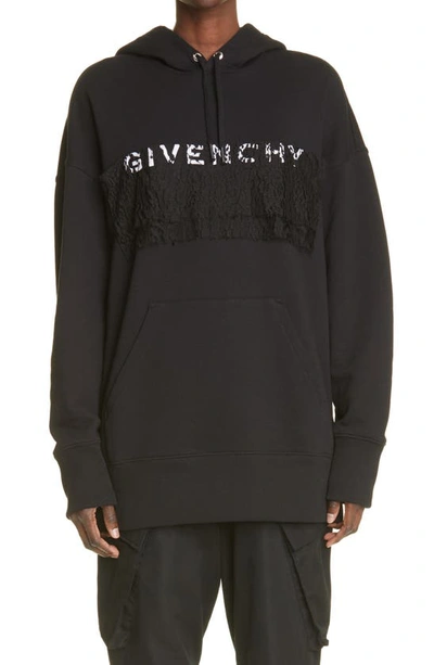 Givenchy Lace-embellished Logo Hoodie In Black,white