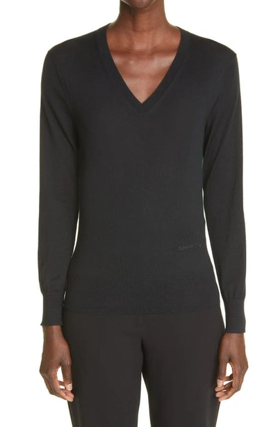 Alexander Mcqueen Colorblock V-neck Cashmere Sweater In Black/ Chrome Green
