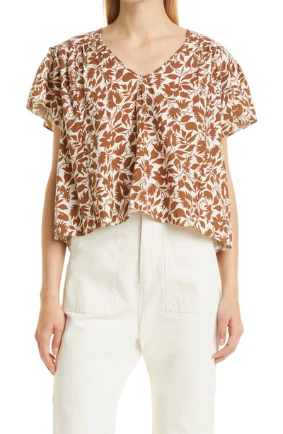 The Great The Whipstitch Fern Top In Brown Blossom Floral
