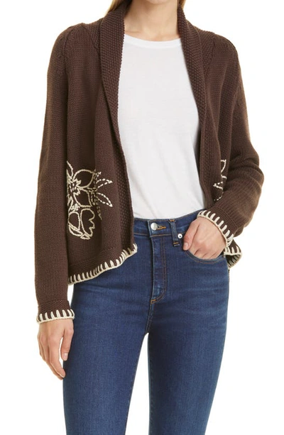 The Great Floral Embroidered Cardigan In Brown W/ Cream
