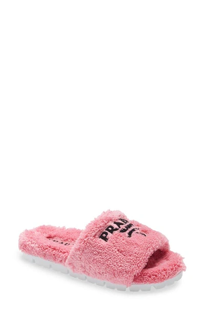 Prada Logo-embroidered Terry Cloth Slides In Nocolor