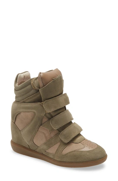 Isabel Marant Bekett 90 Olive Suede Wedge Sneakers In Grey