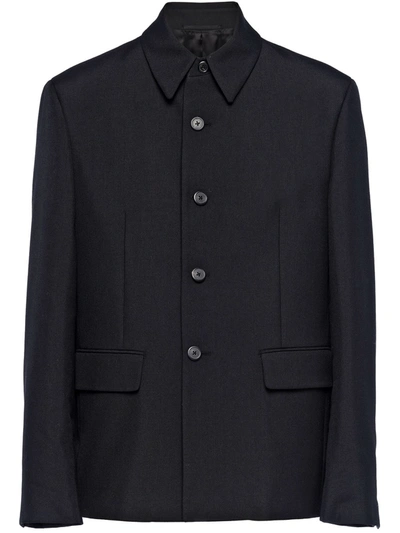 Prada Single-breasted Wool Blend Jacket In Blue