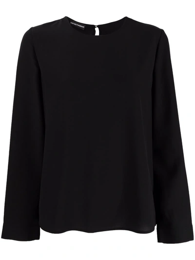 Emporio Armani Long-sleeve Silk Top In Black