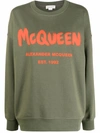 Alexander Mcqueen Green Cotton Sweatshirt With Logo Print In Khaki